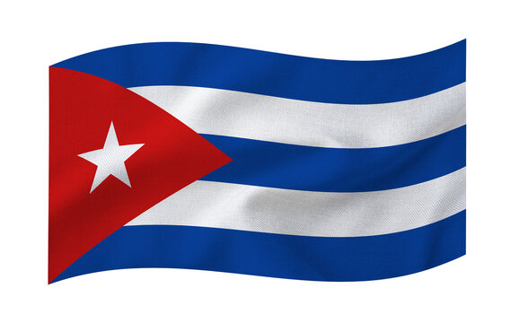 Waving flag of Cuba on transparent background. Cuban national fabric banner with detailed texture