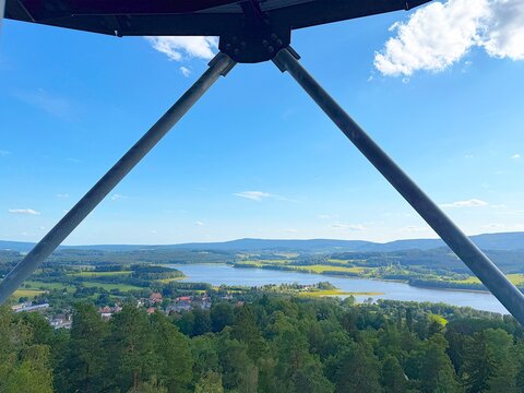 View of Lake Lipno from the observation tower in Horni Plana, Czech Republic.