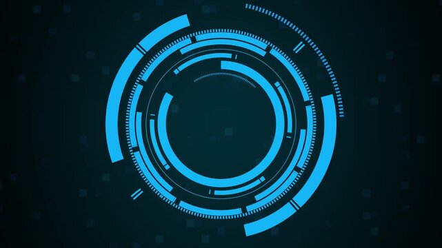 Heads-up display digital interface loops blue circular HUD systems. Display digital analytics layout tracks modern network telemetry data. Interface animation background loops well.