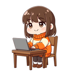 Cute Girl Working On Laptop