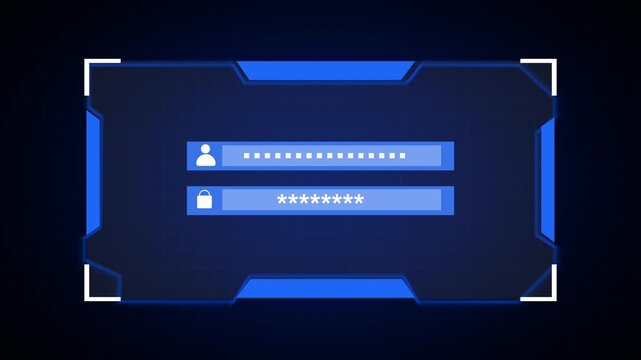 Digital Login Screen with Username and Password Fields and Futuristic Blue Frame image photo