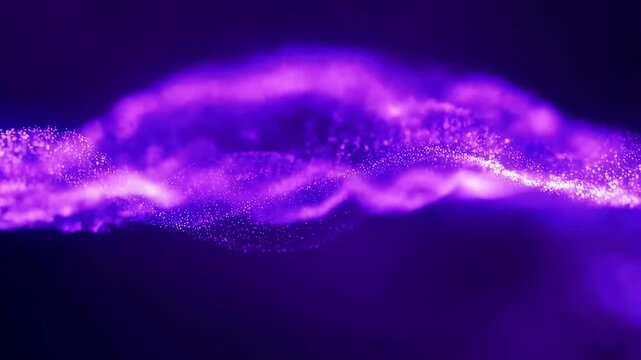 Flowing waves of glowing purple particles pulse and undulate across a dark background in smooth, continuous motion. Atmospheric backdrop shaped by energy flow and digital wave.