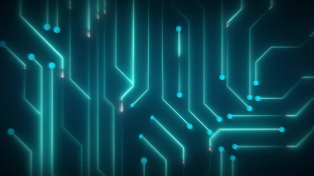 Circuit board technology digital animation loops cyan nodes over dark. Board technology digital pathway tracks modern electronic database items. Digital animation sequence loops cleanly.