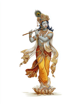 Lord Krishna Standing Gracefully While Playing the Divine Flute