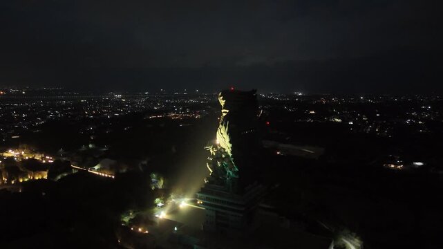 Wide drone panorama of Garuda Wisnu Kencana cultural park