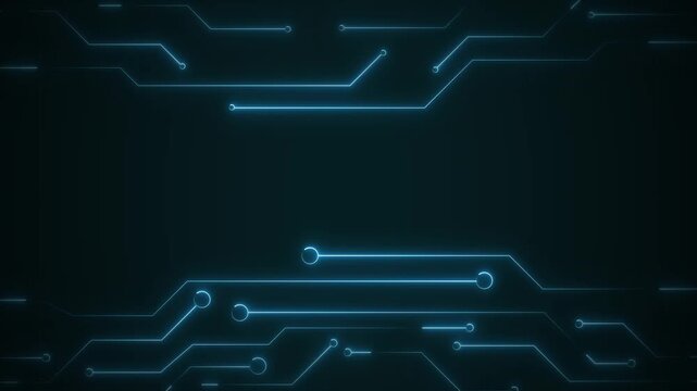 Circuit board abstract technology animation loops blue glowing paths. Board abstract technology data grid provides modern electronic lines. Technology animation backdrop looks modern.