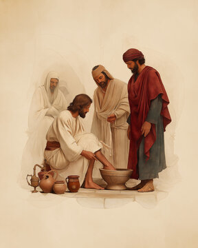 Jesus Christ Humbly Washing the Feet of a Disciple