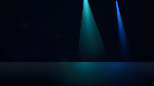 Two bright spotlights shining in dark theater stage