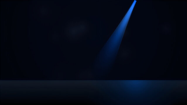 Bright blue laser beam shining in dark space