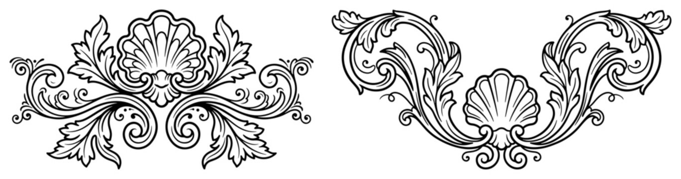 Ornamental scrolls with seashell motifs in classical baroque style