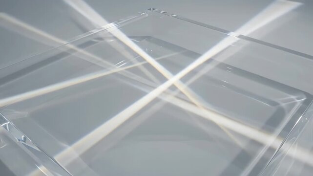 Ethereal white background with soft light rays moving across a pristine and clear surface symbolizing transparency and infinite creative potential
