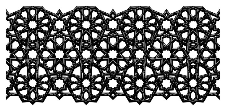 Islamic geometric pattern with star lattice and middle eastern ornaments in linear style