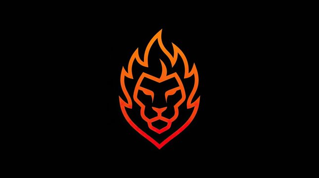 Fire lion head logo on black background