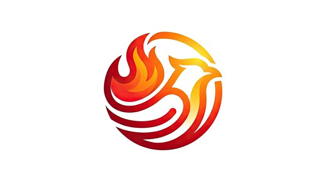 Fire phoenix bird circular flame logo icon.