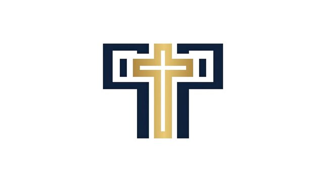 Geometric cross logo with letter T design