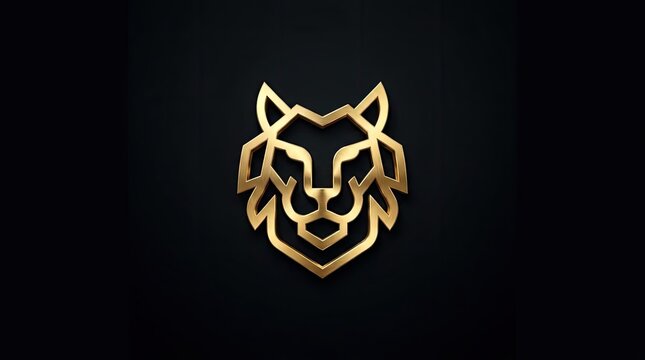 Geometric golden wolf head logo design.