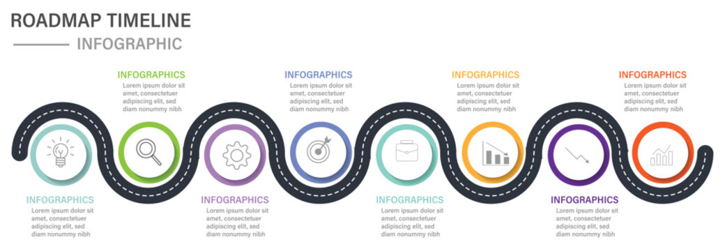 Business road map timeline infographic icons designed for abstract background template milestone element modern diagram process technology digital marketing data presentation chart Vector illustration