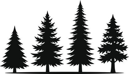 Fototapeta premium Black silhouette of pine trees in a forest row Vector