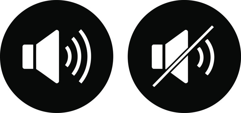 Speaker volume and mute sound icons set Vector