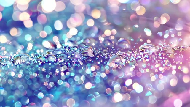 Sparkling purple and blue glitter bokeh with water drop, dreamy shiny abstract background