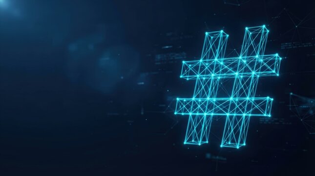 Modern digital hashtag symbol with futuristic neon lighting