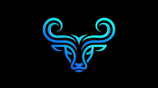 Glowing blue neon bull head mascot