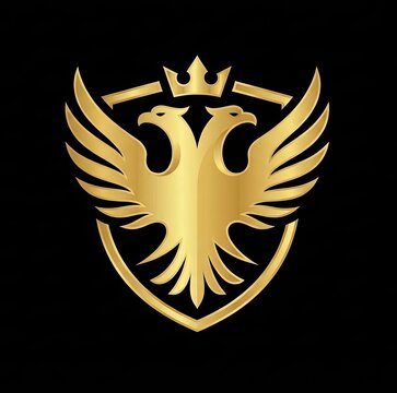 Gold double headed eagle shield logo with crown.