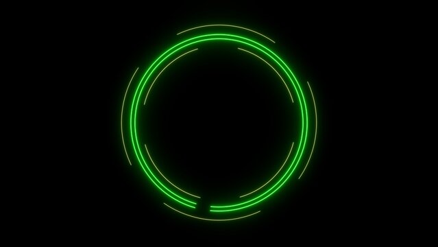 Futuristic hud element, digital interface and technology concept, neon green glowing circle with data loading animation on black background, Abstract graphic design for modern displays