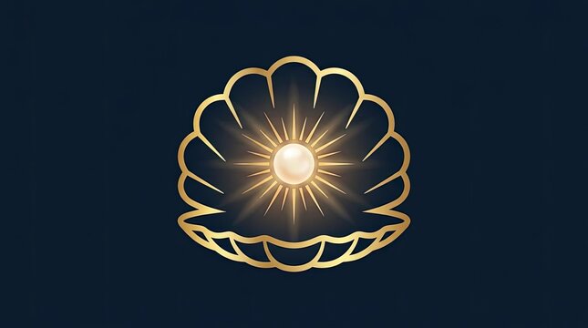 Golden clam shell pearl logo design.