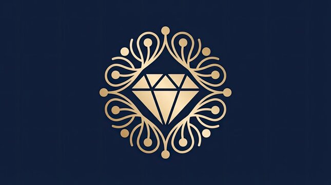 Golden diamond icon inside ornamental filigree circular frame.