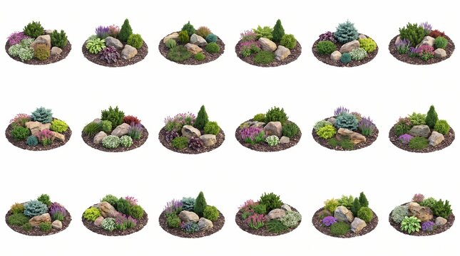 Collection of Rock Garden Landscaping Arrangements with Plants and Stones