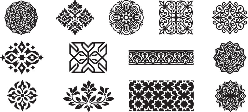 Ornamental pumpkin carving stencil pattern bundle collection with ornamental halloween geometric decoration template printables silhouette seamless decorative intricate blackwhite creative