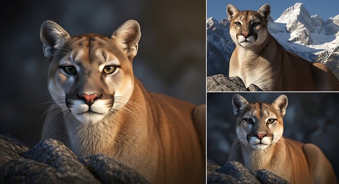 Majestic mountain lion portrait in rugged alpine environment