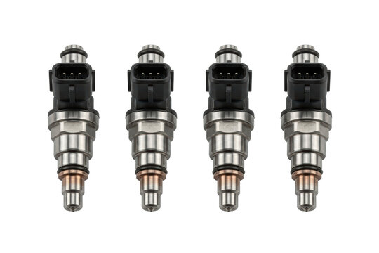 Four fuel injectors isolated on white background