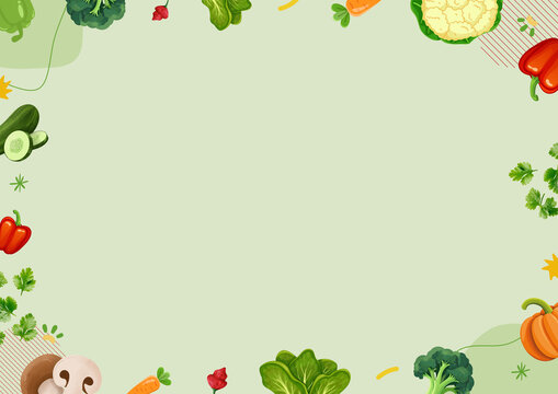 Fresh vegetable border frame, organic food background, menu template