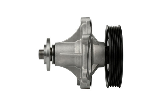 Automotive water pump with pulley on white background