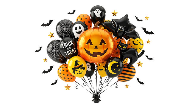 Bright orange and black stylized jack o lantern with fiery background isolated on transparent background . Ai Generated