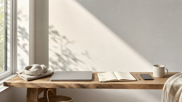Minimal asynchronous remote planning bench with laptop and notebook