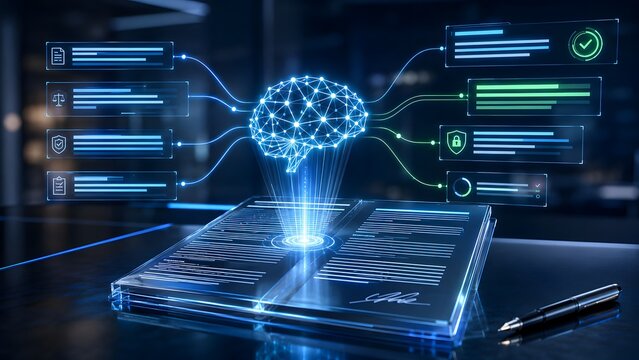 Artificial intelligence compliance documentation with digital brain integrating legal regulation and security interface