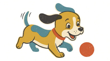 Obraz premium Cute Happy Cartoon Puppy Running Isolated on White Background