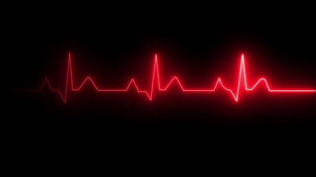 ECG monitor beating heart with a neon electrocardiogram overlay, featuring dynamic HUD elements and a gradient background.Abstract neon heartbeat signal icon animation background on black back ground