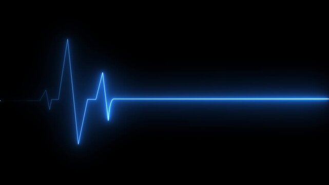 Medical concept of a heartbeat waveform fading to a flatline on a dark background representing.neon heart cardiogram animation on black background. heartbeat and pulse.Neon glowing Heartbeat line.4k
