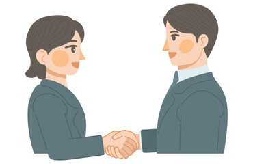 Fototapeta premium 笑顔で握手をする会社員の男性と女性のイラスト