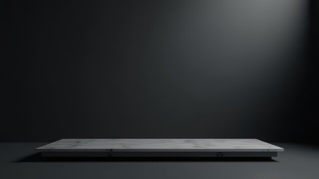 minimalist studio setup empty black table background sophisticated negative space mockup for high end product advertising banner shot