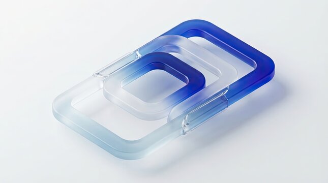 A modern abstract glass paperweight with a blue gradient design isolated on a clean white background