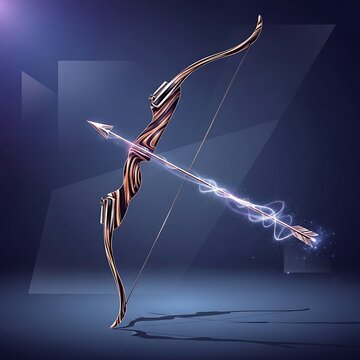 Modern wooden bow and arrow with glowing electrical energy