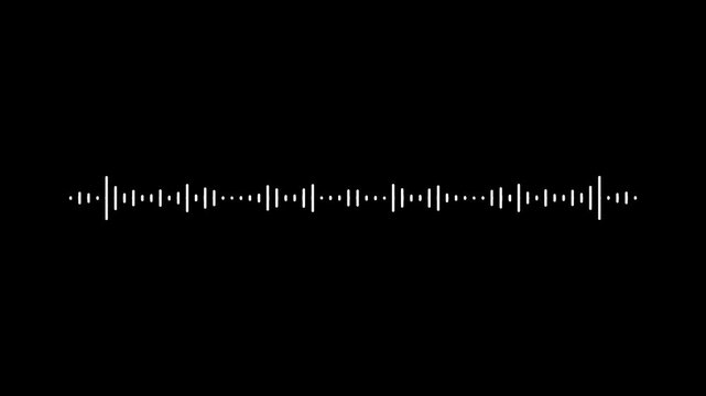 White sound wave visualizer, abstract audio spectrum animation, glowing music equalizer line, digital frequency graph, podcast waveform display, seamless motion loop, black background. 4k video