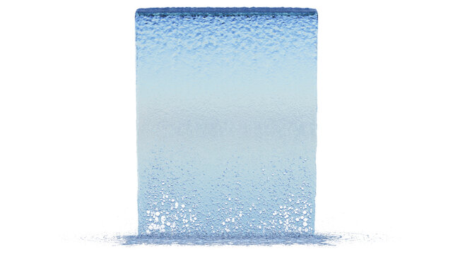 Front view of a Medium wall of large Water flow with some splashes and ripples on the ground with a white background