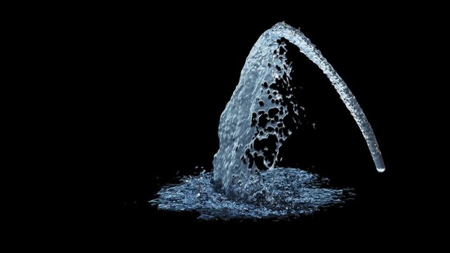 Isolated Arch Fountain with high angle curved jet and variable flow on a black background