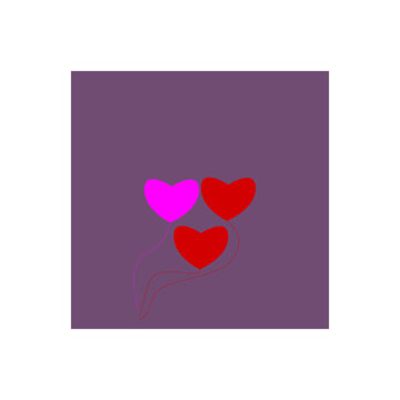Three Heart Shapes Against A Purple Background Flat Vector Illustration